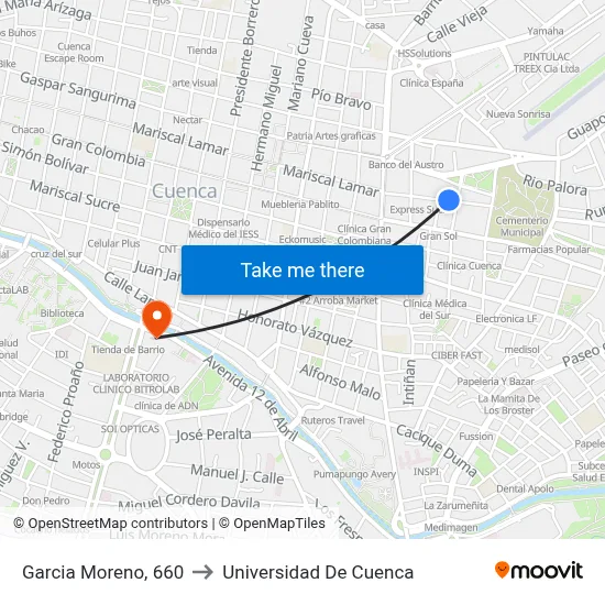 Garcia Moreno, 660 to Universidad De Cuenca map
