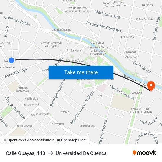 Calle Guayas, 448 to Universidad De Cuenca map