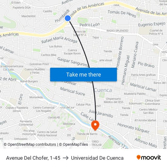 Avenue Del Chofer, 1-45 to Universidad De Cuenca map