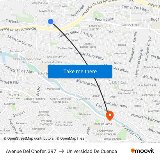 Avenue Del Chofer, 397 to Universidad De Cuenca map