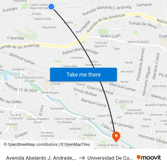 Avenida Abelardo J. Andrade, 1583 to Universidad De Cuenca map