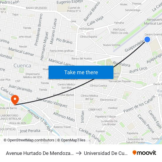 Avenue Hurtado De Mendoza, 72y to Universidad De Cuenca map