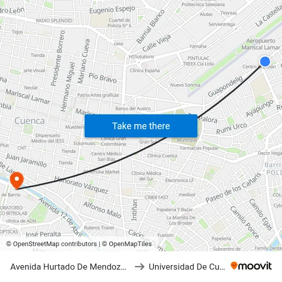 Avenida Hurtado De Mendoza, 1147 to Universidad De Cuenca map