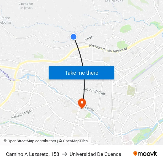 Camino A Lazareto, 158 to Universidad De Cuenca map