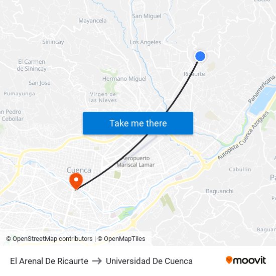 El Arenal De Ricaurte to Universidad De Cuenca map