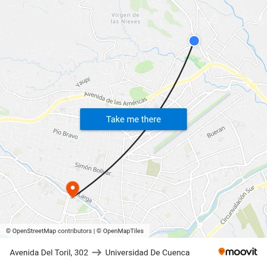 Avenida Del Toril, 302 to Universidad De Cuenca map