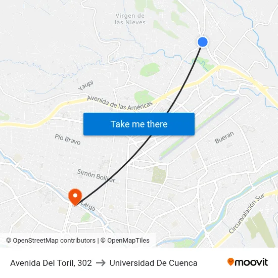 Avenida Del Toril, 302 to Universidad De Cuenca map