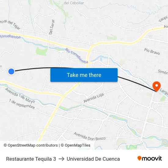 Restaurante Tequila 3 to Universidad De Cuenca map