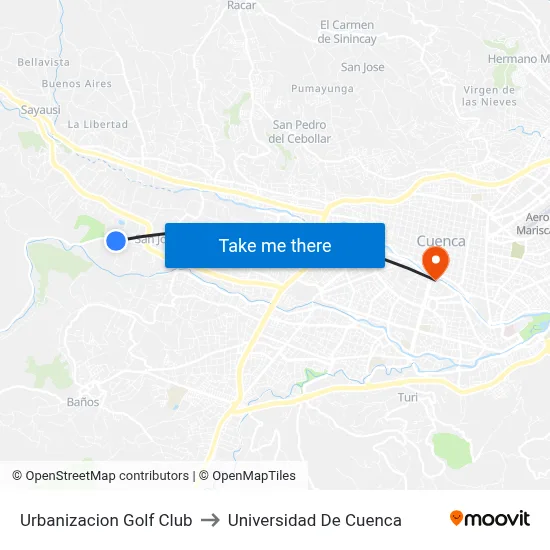 Urbanizacion Golf Club to Universidad De Cuenca map