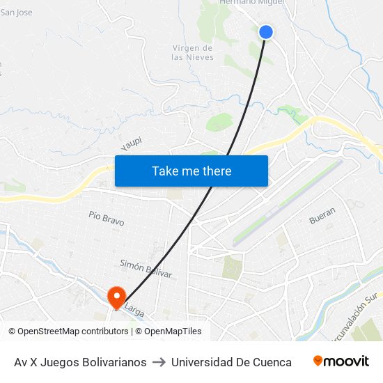 Av X Juegos Bolivarianos to Universidad De Cuenca map