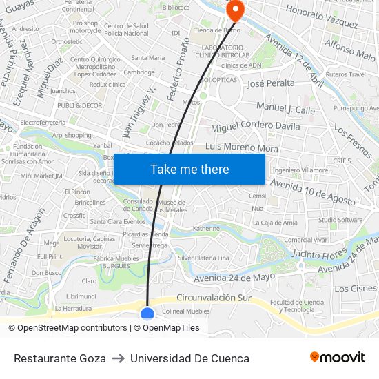 Restaurante Goza to Universidad De Cuenca map