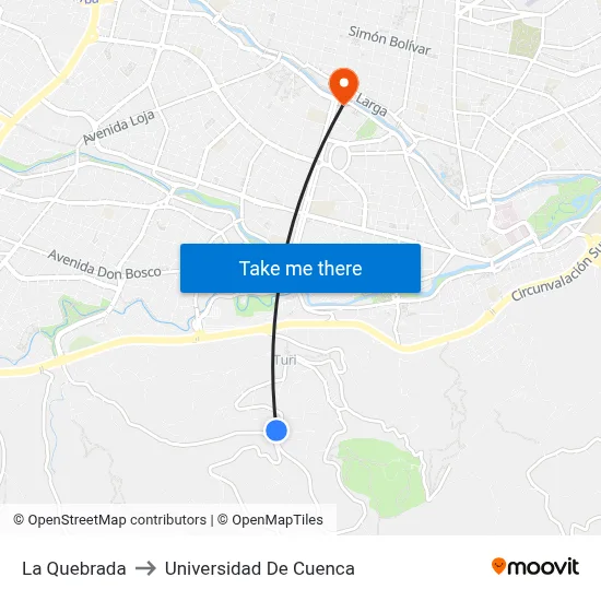 La Quebrada to Universidad De Cuenca map