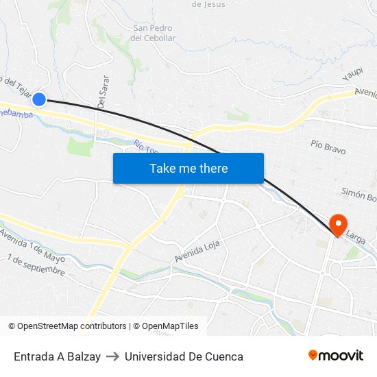Entrada A Balzay to Universidad De Cuenca map