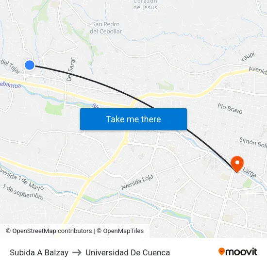 Subida A Balzay to Universidad De Cuenca map