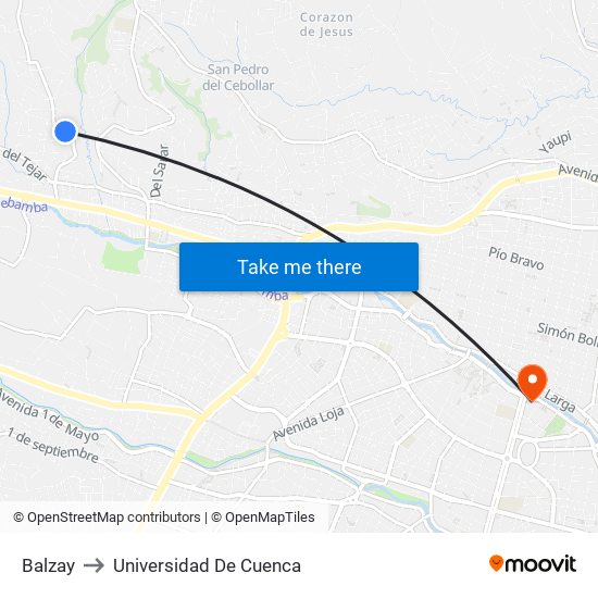 Balzay to Universidad De Cuenca map