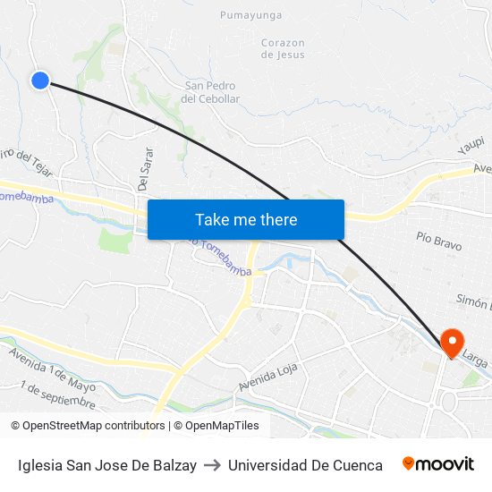 Iglesia San Jose De Balzay to Universidad De Cuenca map