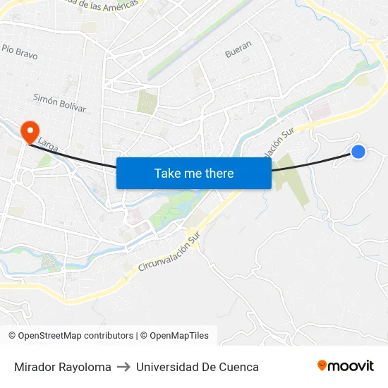 Mirador Rayoloma to Universidad De Cuenca map