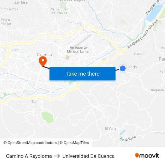 Camino A Rayoloma to Universidad De Cuenca map