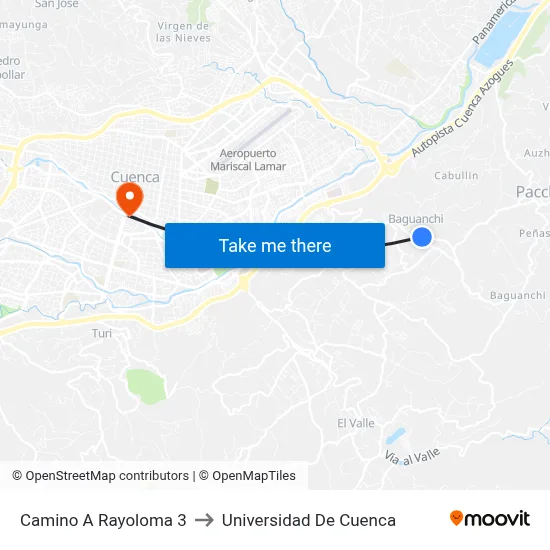 Camino A Rayoloma 3 to Universidad De Cuenca map