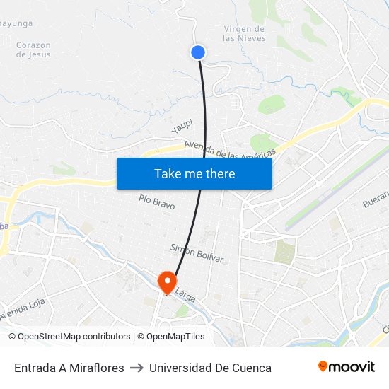 Entrada A Miraflores to Universidad De Cuenca map