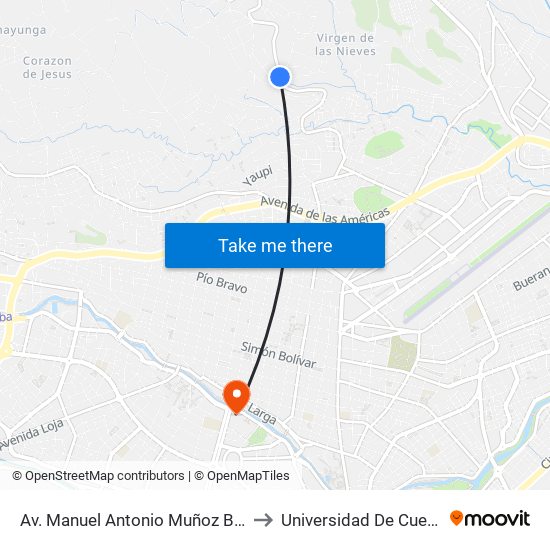 Av. Manuel Antonio Muñoz B. 01 to Universidad De Cuenca map