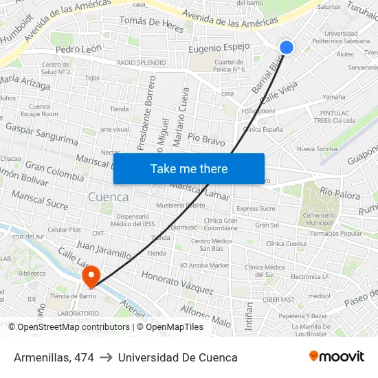 Armenillas, 474 to Universidad De Cuenca map