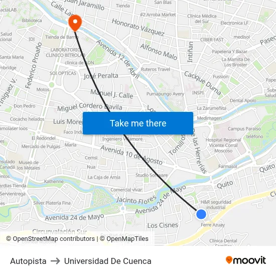 Autopista to Universidad De Cuenca map