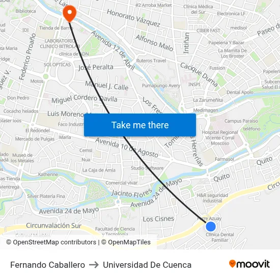 Fernando Caballero to Universidad De Cuenca map