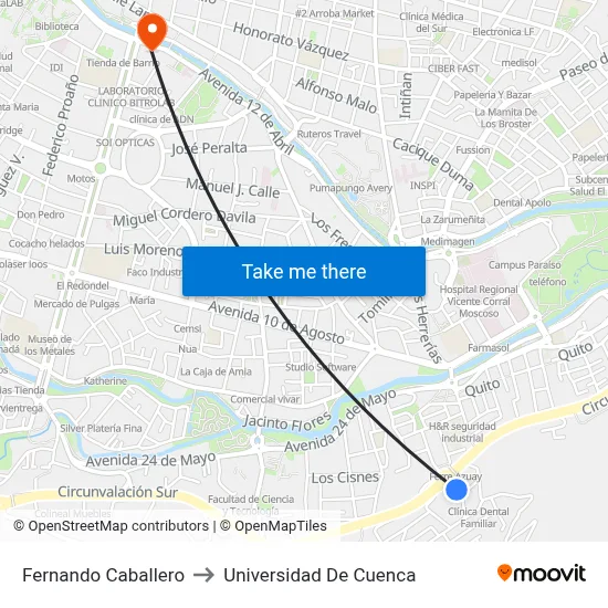 Fernando Caballero to Universidad De Cuenca map