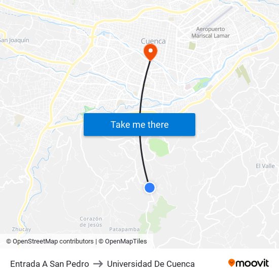 Entrada A San Pedro to Universidad De Cuenca map