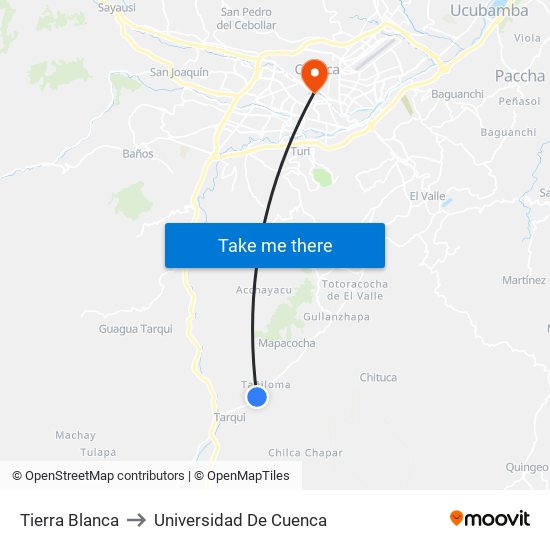 Tierra Blanca to Universidad De Cuenca map