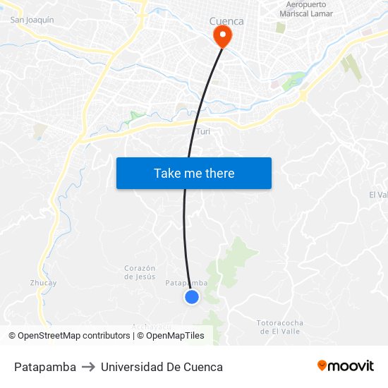 Patapamba to Universidad De Cuenca map