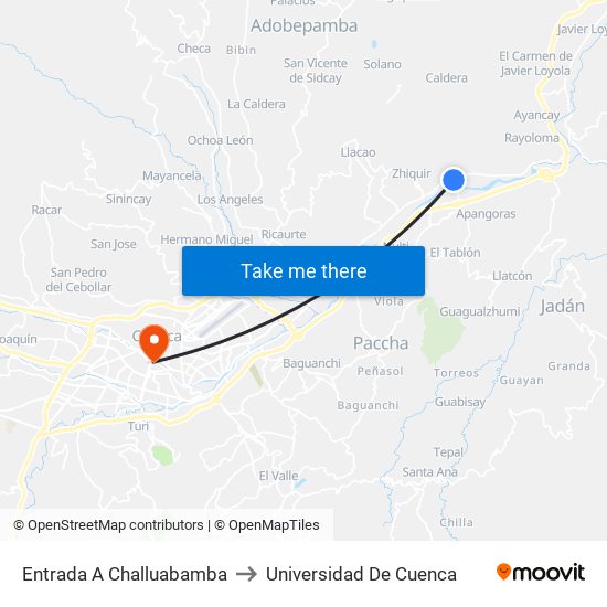 Entrada A Challuabamba to Universidad De Cuenca map