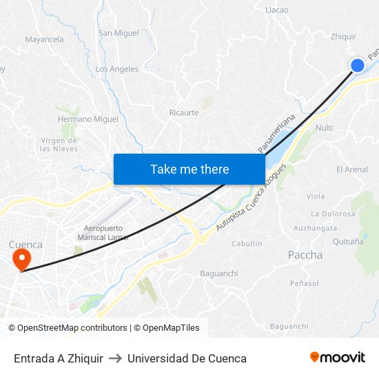 Entrada A Zhiquir to Universidad De Cuenca map