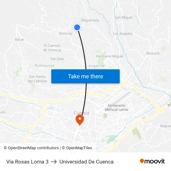 Via Rosas Loma 3 to Universidad De Cuenca map