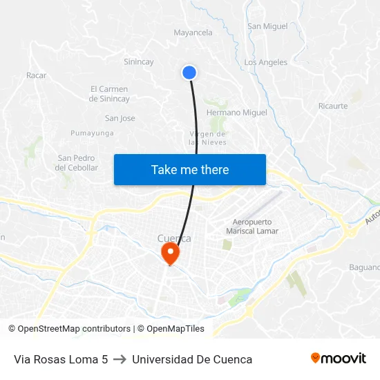 Via Rosas Loma 5 to Universidad De Cuenca map