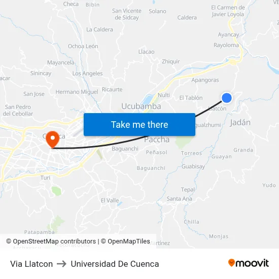 Via Llatcon to Universidad De Cuenca map