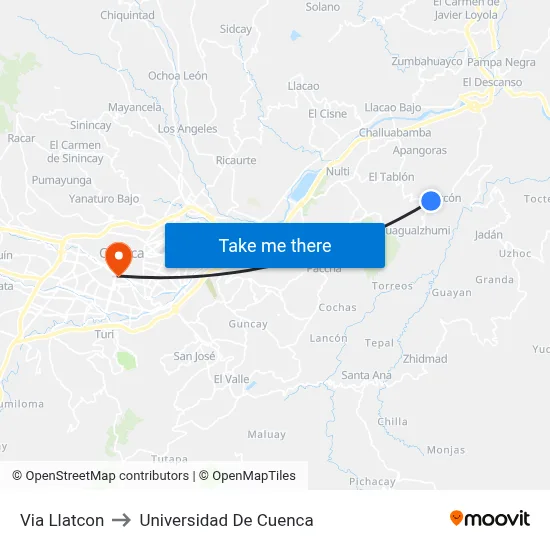 Via Llatcon to Universidad De Cuenca map