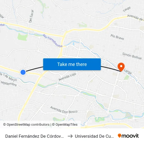 Daniel Fernández De Córdova, 462 to Universidad De Cuenca map