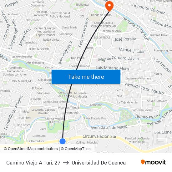 Camino Viejo A Turi, 27 to Universidad De Cuenca map