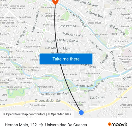 Hernán Malo, 122 to Universidad De Cuenca map