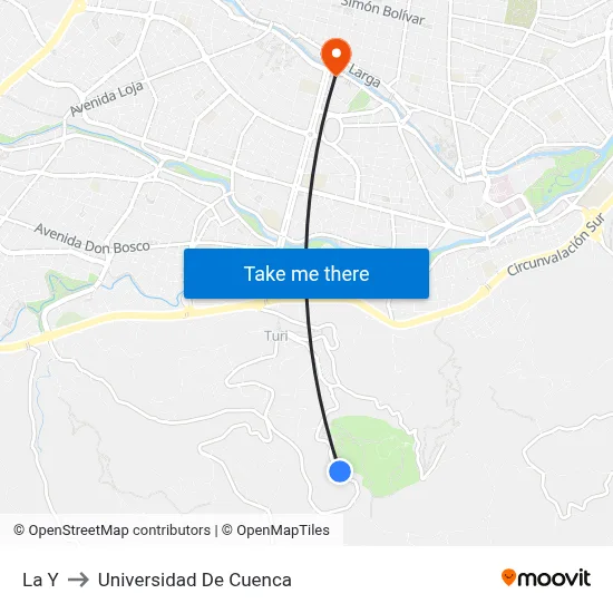 La Y to Universidad De Cuenca map