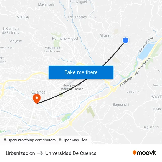 Urbanizacion to Universidad De Cuenca map