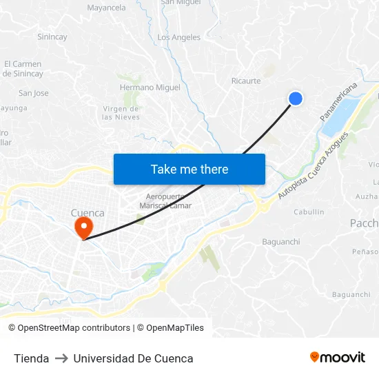 Tienda to Universidad De Cuenca map