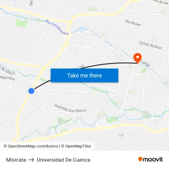 Misicata to Universidad De Cuenca map