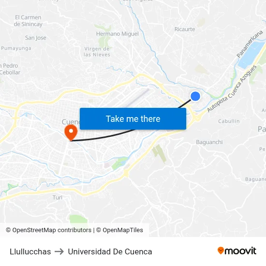 Llullucchas to Universidad De Cuenca map