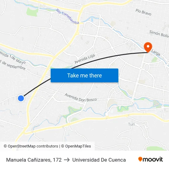 Manuela Cañizares, 172 to Universidad De Cuenca map
