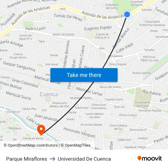 Parque Miraflores to Universidad De Cuenca map