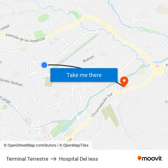 Terminal Terrestre to Hospital Del Iess map
