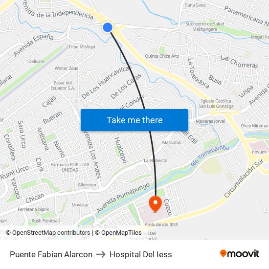 Puente Fabian Alarcon to Hospital Del Iess map